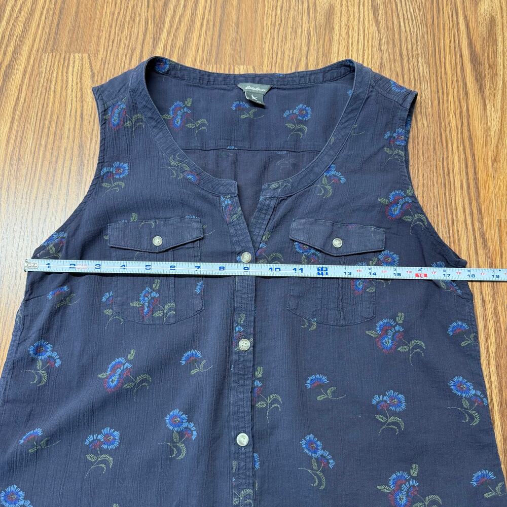 Eddie Bauer Navy Floral Sleeveless Button Front Utility Blouse M Tall Cottage - Picture 5 of 6